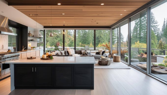 An openconcept kitchen with a sleek, modern design, featuring a large island and plenty of natural light-1