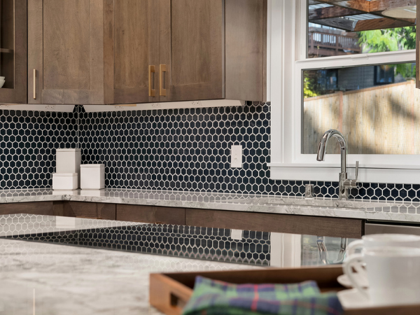 Kitchen Backsplash with Custom Cabinets in Seattle